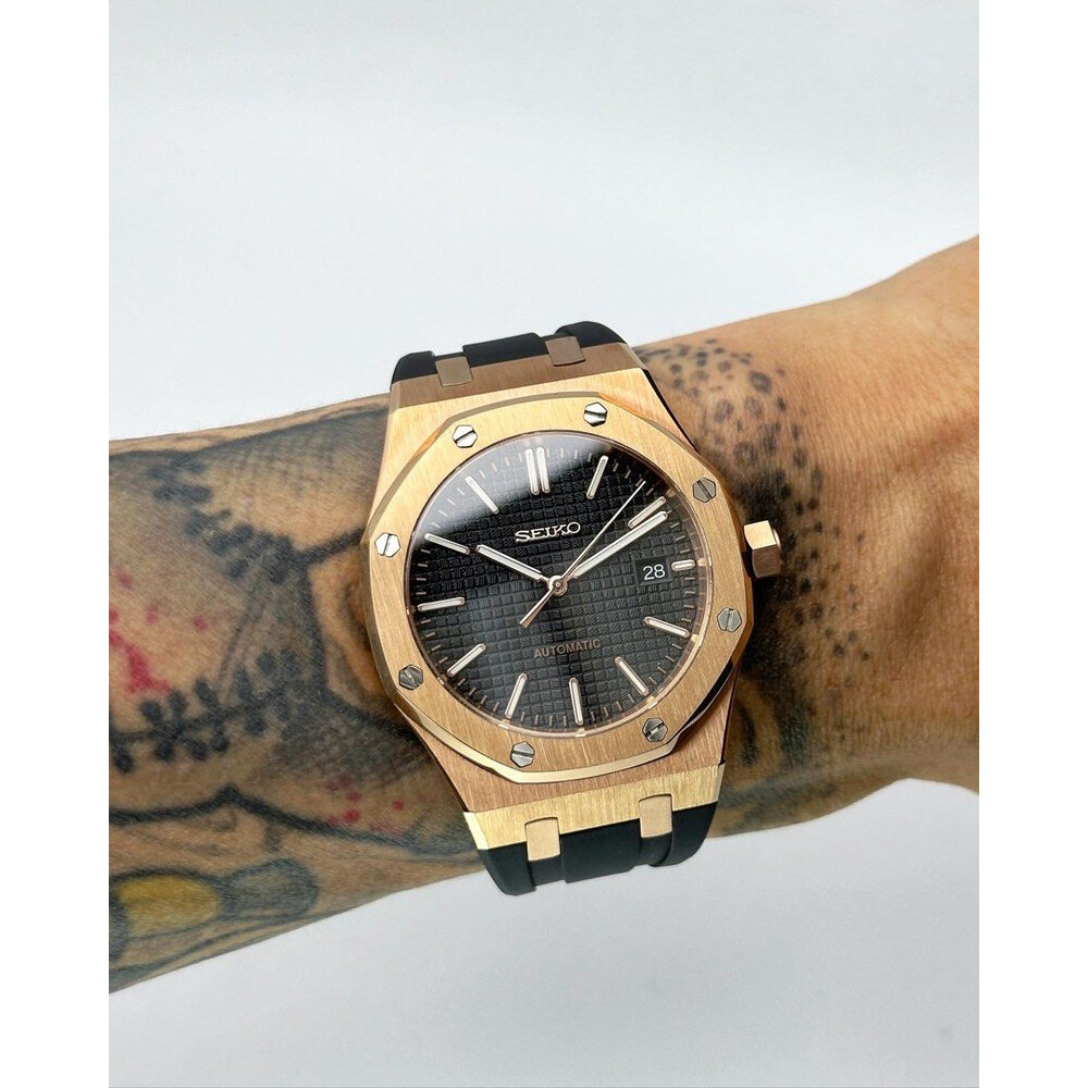 Custom Seiko Mod • Black Rose Gold AP on rubber strap • 41mm